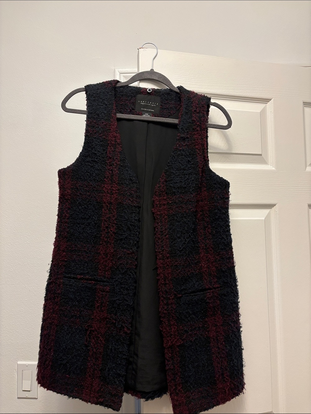 Sanctuary Navy and Burgundy Plaid Bouclé Vest